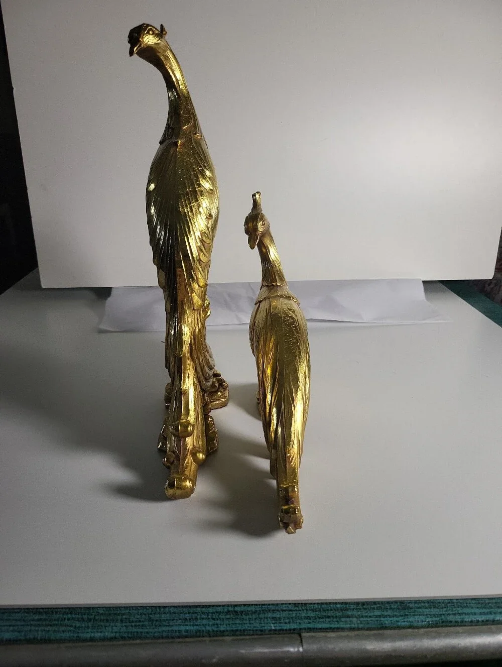 Vintage Syroco Gold Pheasants Birds Figurine Pair USA Peacock Hollywood Regency